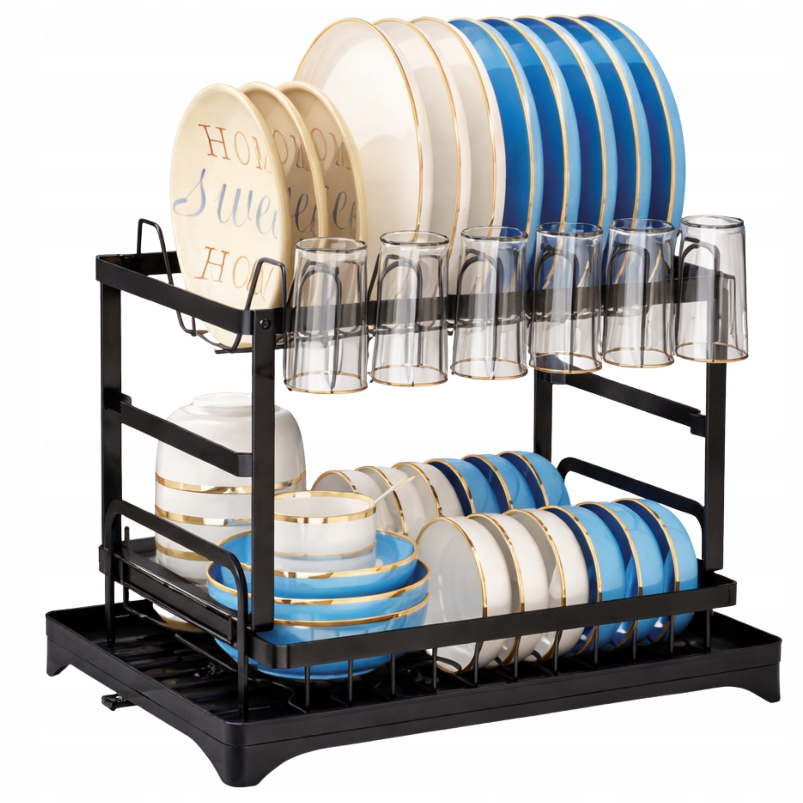 Dish Dryer Kitchen Organizer Two-Tier Black 42 Cm