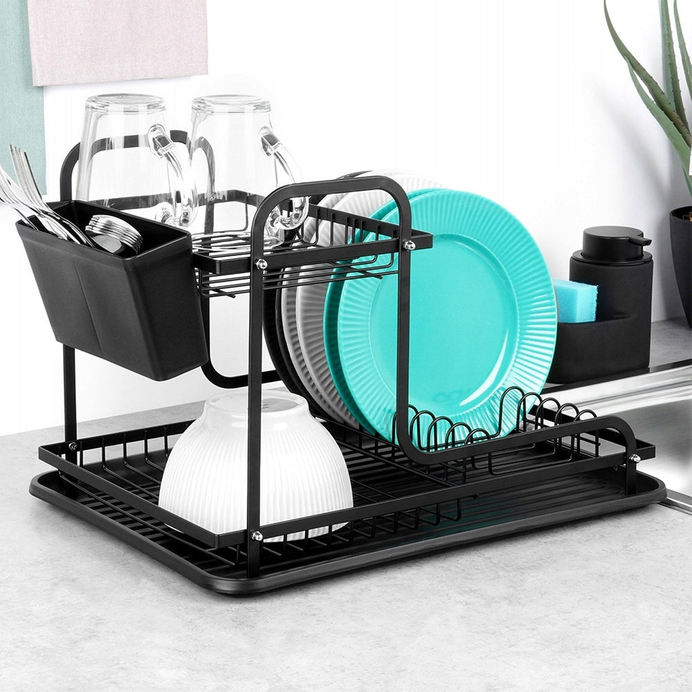Dish Dryer Plates Cutlery 2-Story Level Black Packaging status original