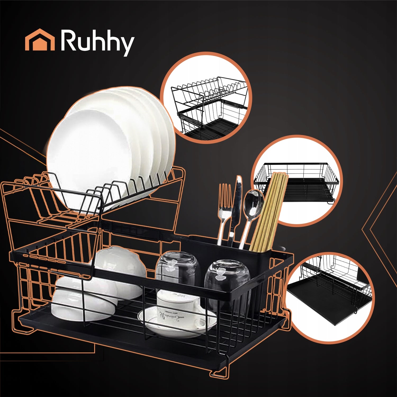 Dish Dryer Two-Tier Standing Large Dish Cutlery Packaging status original