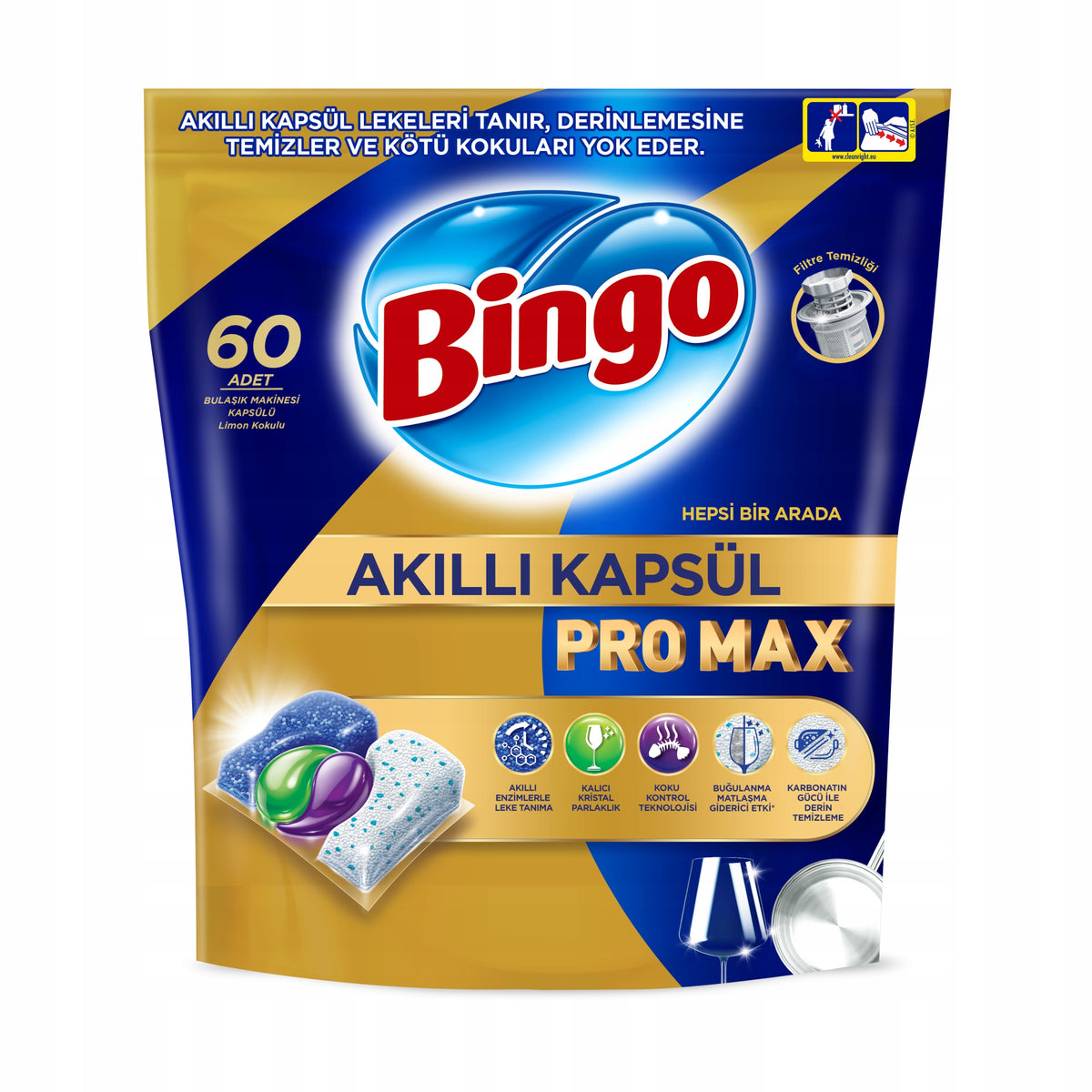 Dishwasher Capsules Bingo Pro Max All in One 60 Pieces Lemon