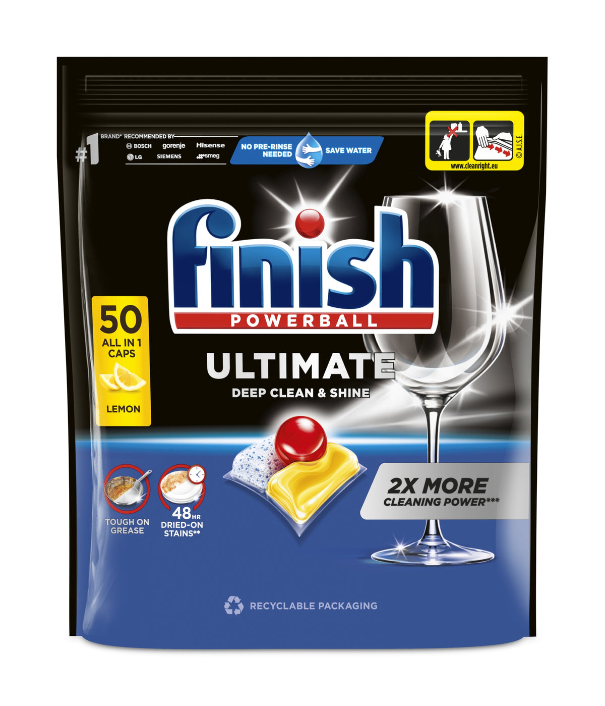 Dishwasher Capsules Finish Powerball Ultimate Lemon All in One 50 Pieces