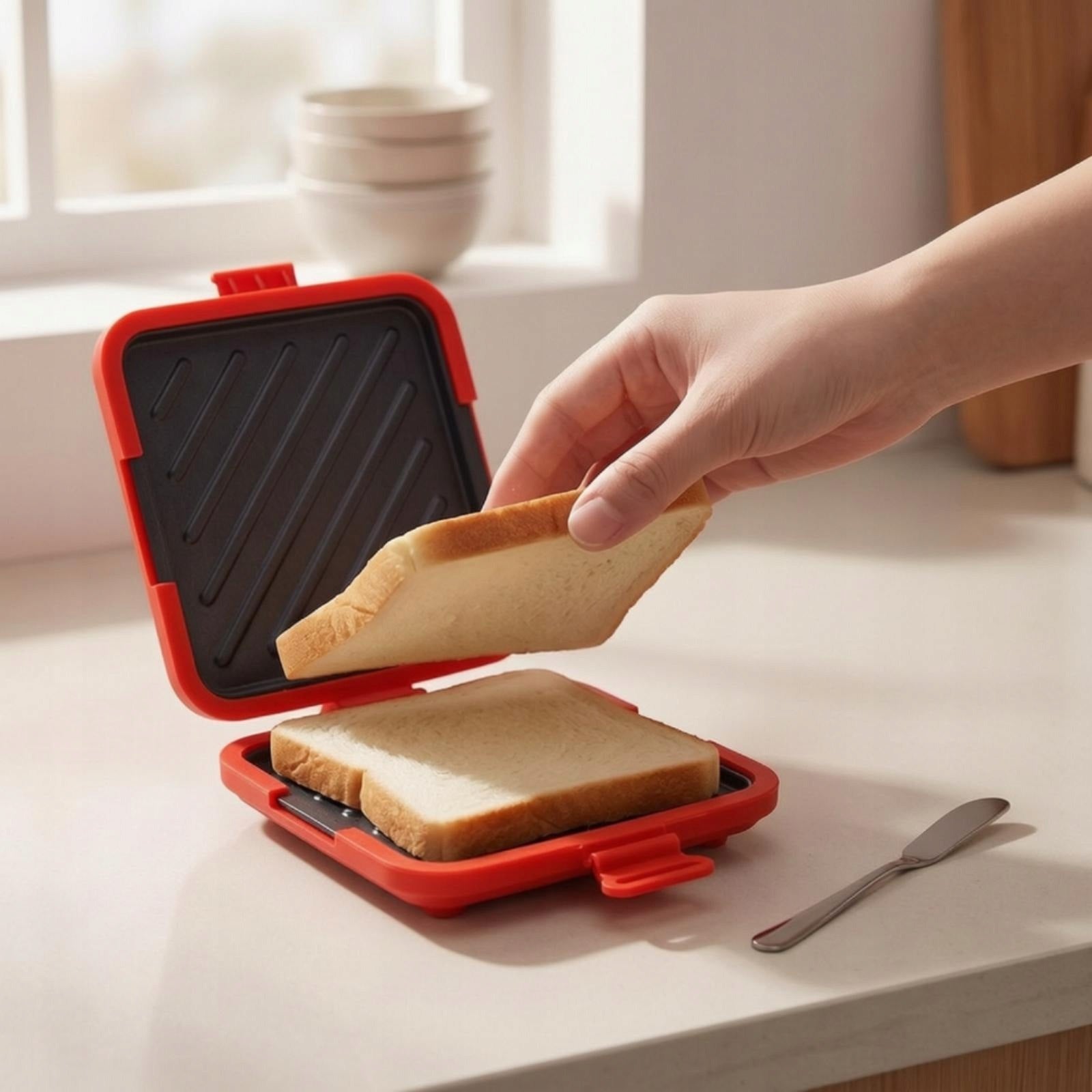 Dishwasher Grilled Cheese Crisper | Silicone, Grilled Blue Split W Knife Packaging status original