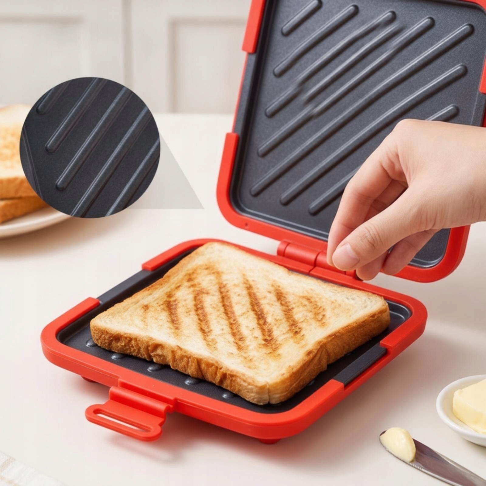 Dishwasher Microwave Sandwich Press | Silicone, Heat Red Split W Knife Packaging status original