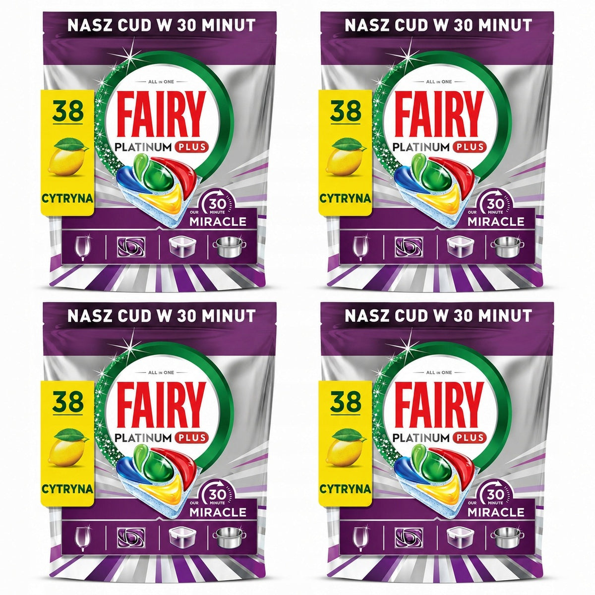 Dishwasher Tablets Fairy Platinum Plus 4x38pcs - Our 30 Minute Miracle