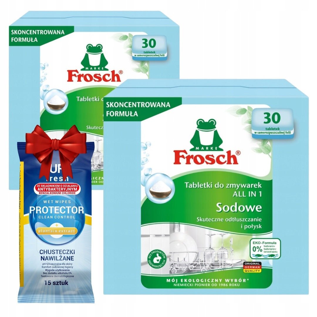 Dishwasher Tablets Frosch Sodium All in 1 60 Pack + Freebie Wipes