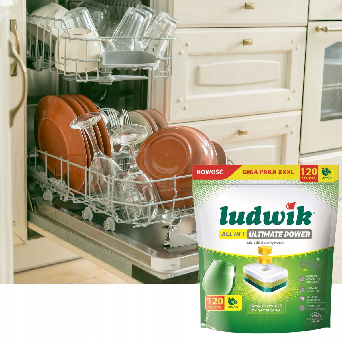 Dishwasher Tablets LUDWIK All In One Ultimate Power Lemon 120pcs effective Packaging status original