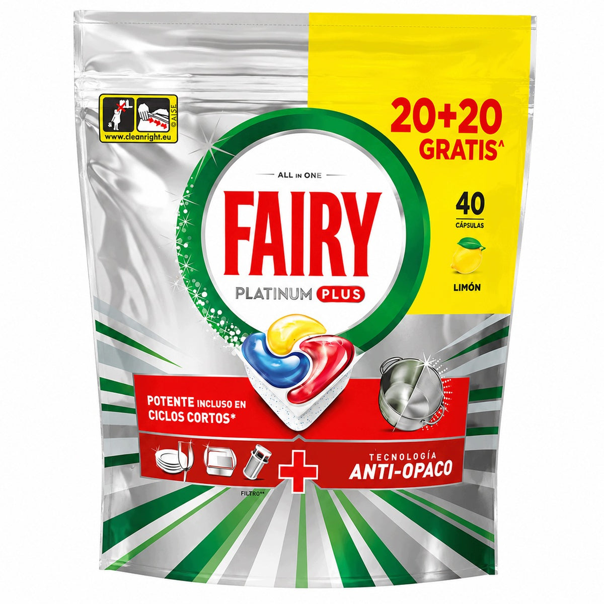 Dishwasher capsules Fairy Platinum All in One Plus lemon 40 pcs.