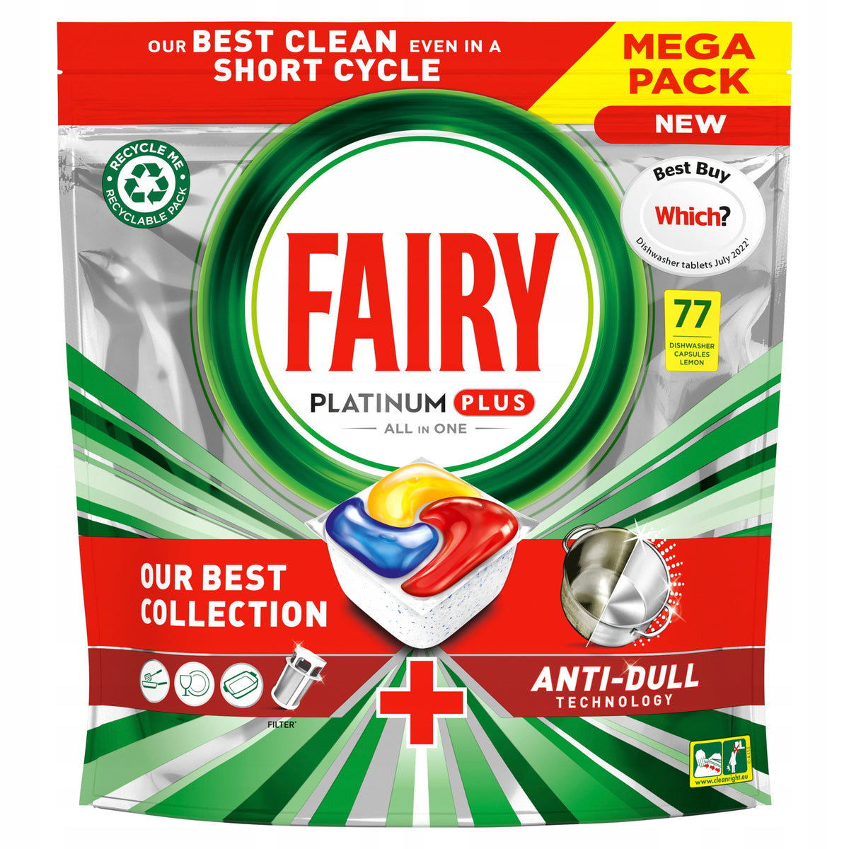Dishwasher tablets / capsules Fairy Platinum Plus 77 pcs lemon