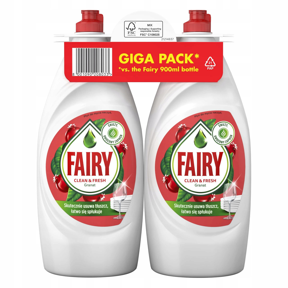 Dishwashing liquid Fairy Clean&Fresh Pomegranate 2x900 ml