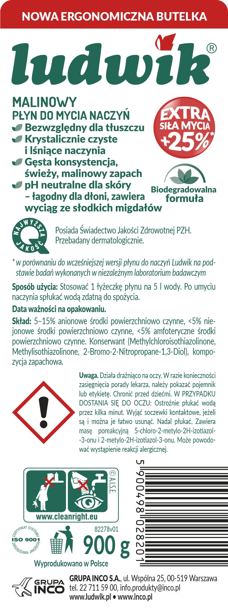 Dishwashing liquid Ludwik Raspberry 0,9 l Brand Ludwik