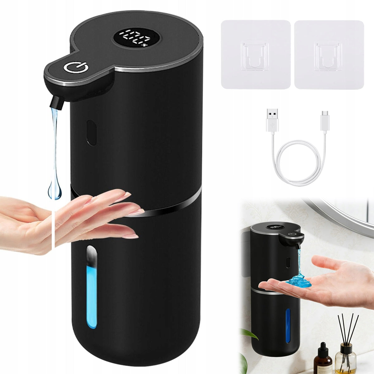 Dispenser for dishwashing liquid and soap with sensor automatic 380ml black