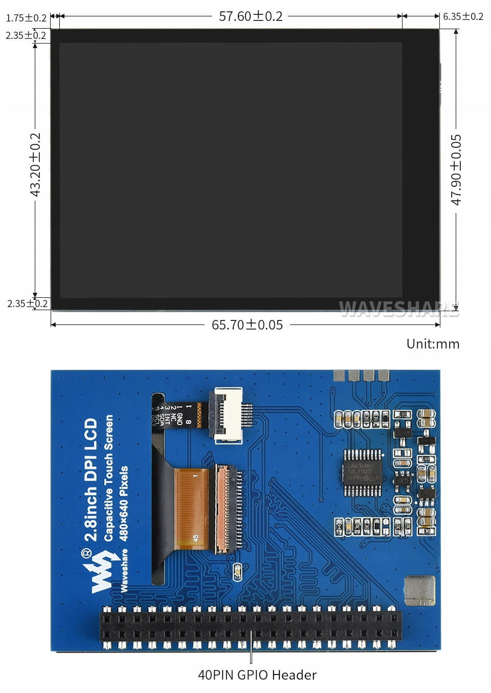 Display 2.8" IPS DPI 480x640 for Raspberry Pi 2.8inch DPI LCD EAN (GTIN) 5905123540967