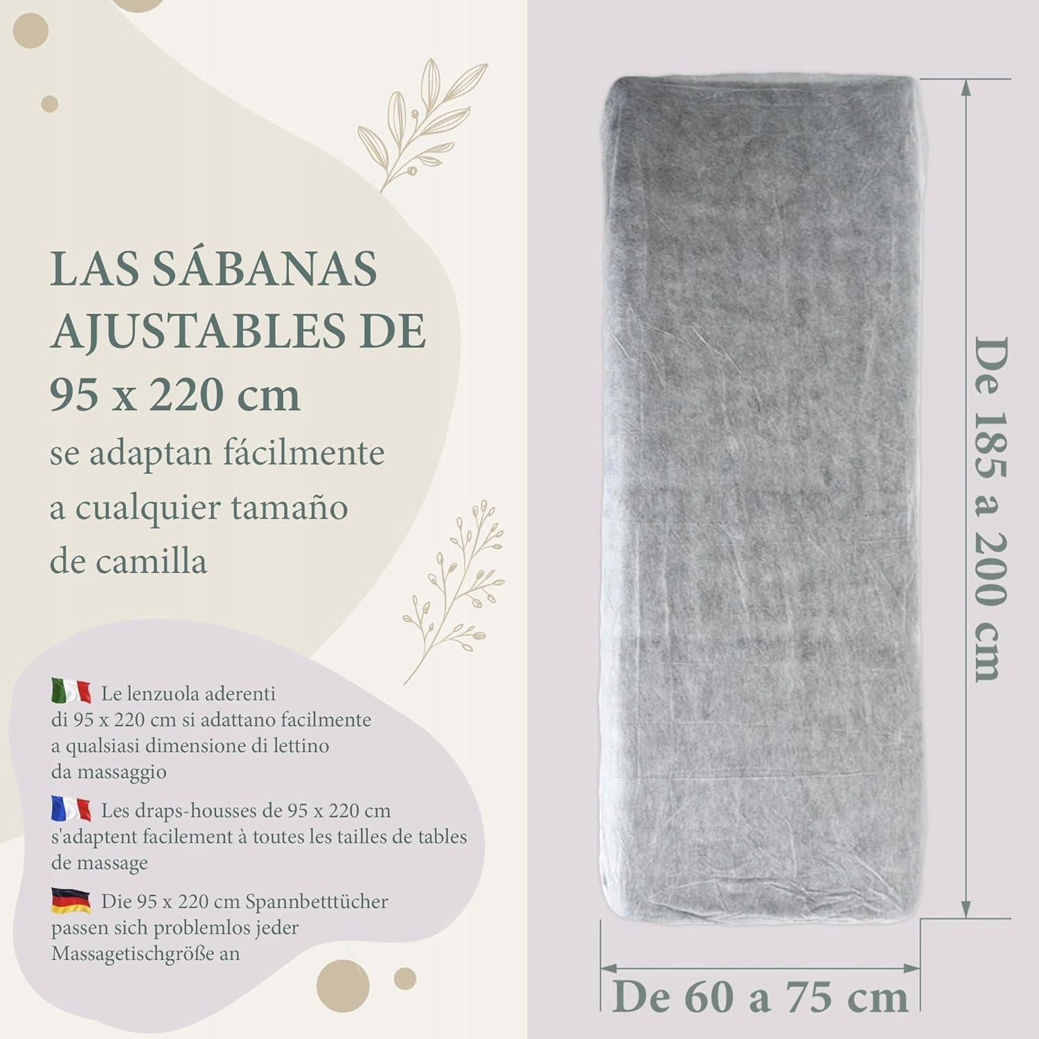 Disposable sheets adjustable 95x220cm KIBERTIC - 100 pieces Color white