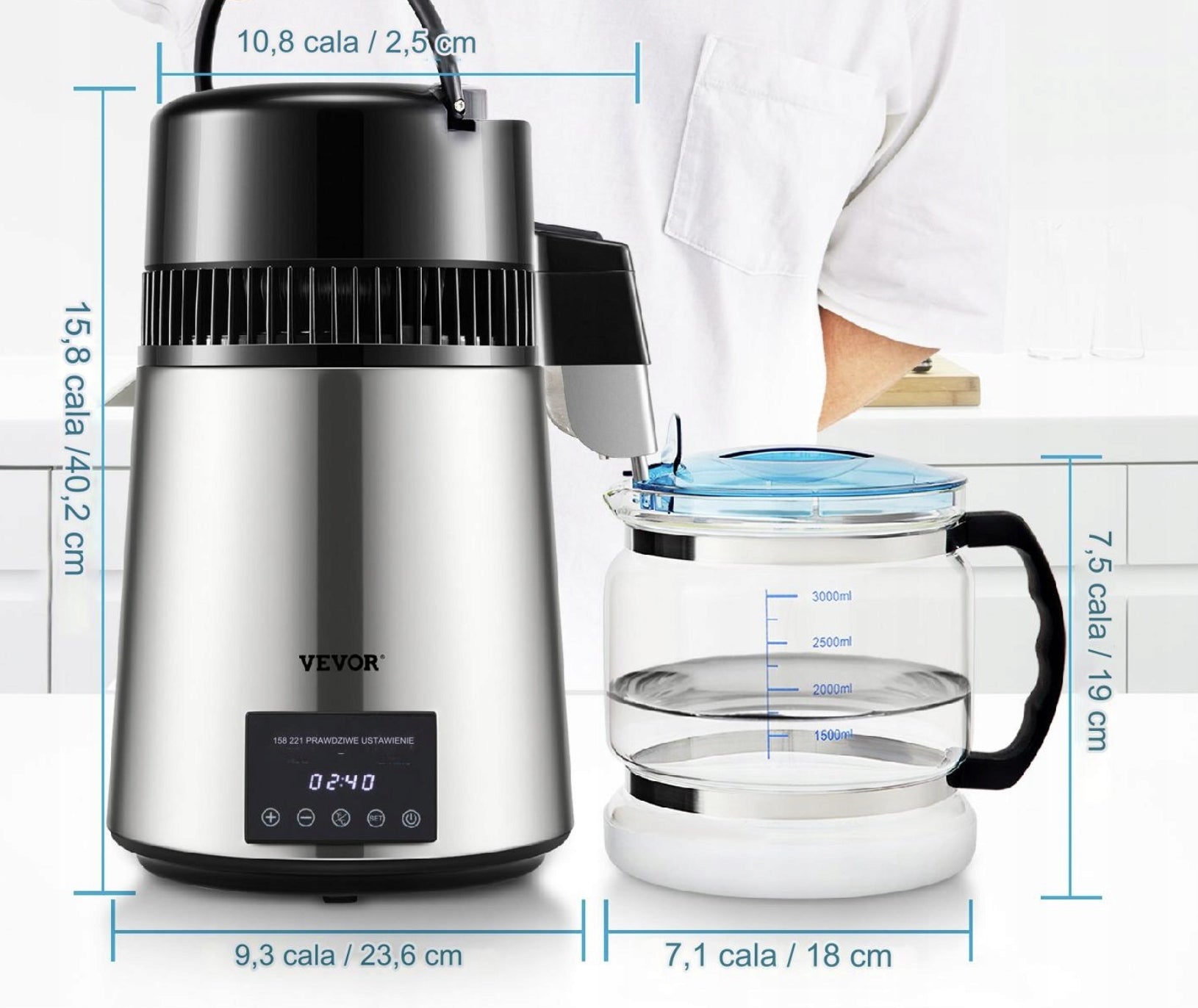 Distiller water distiller 4 l strong 1750 W set jug filter inox pro Brand no brand