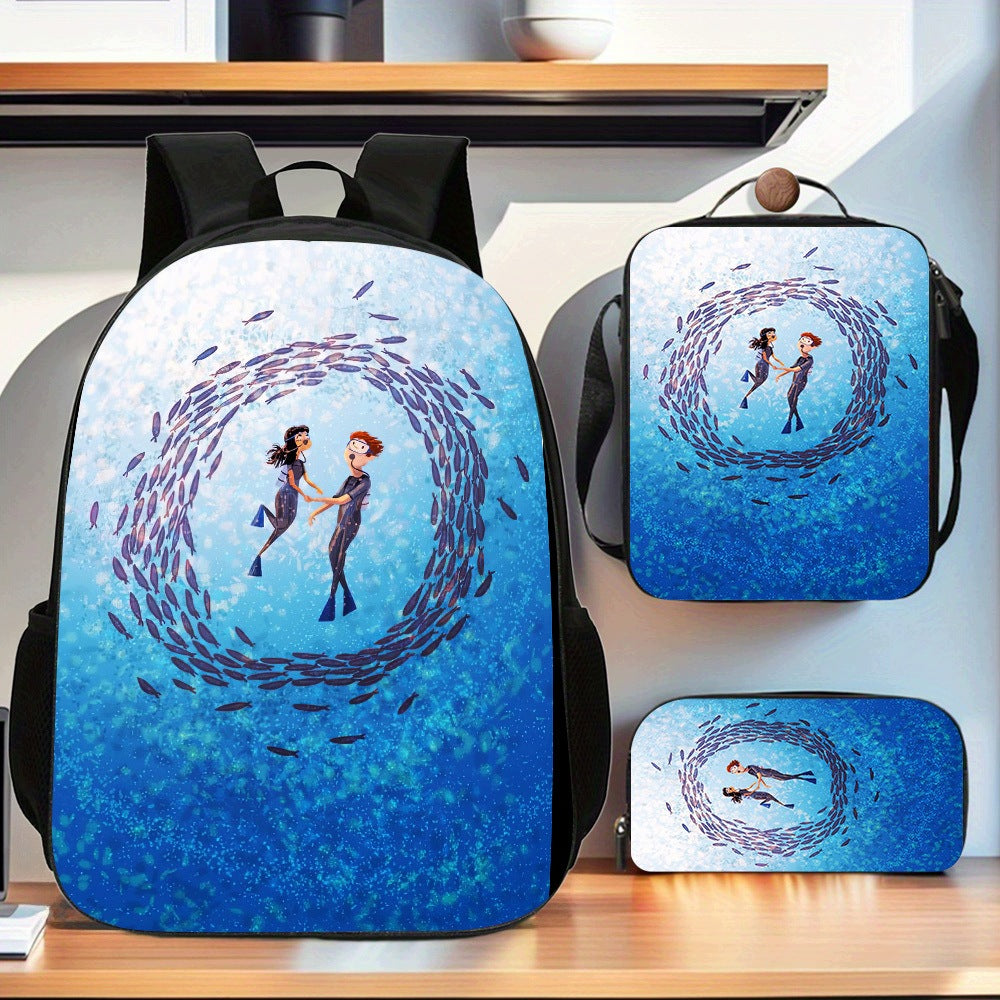 Diver 3-Piece Non-Food Backpack Set: Notebook Bag, Pencil Case, Crossbody Bag