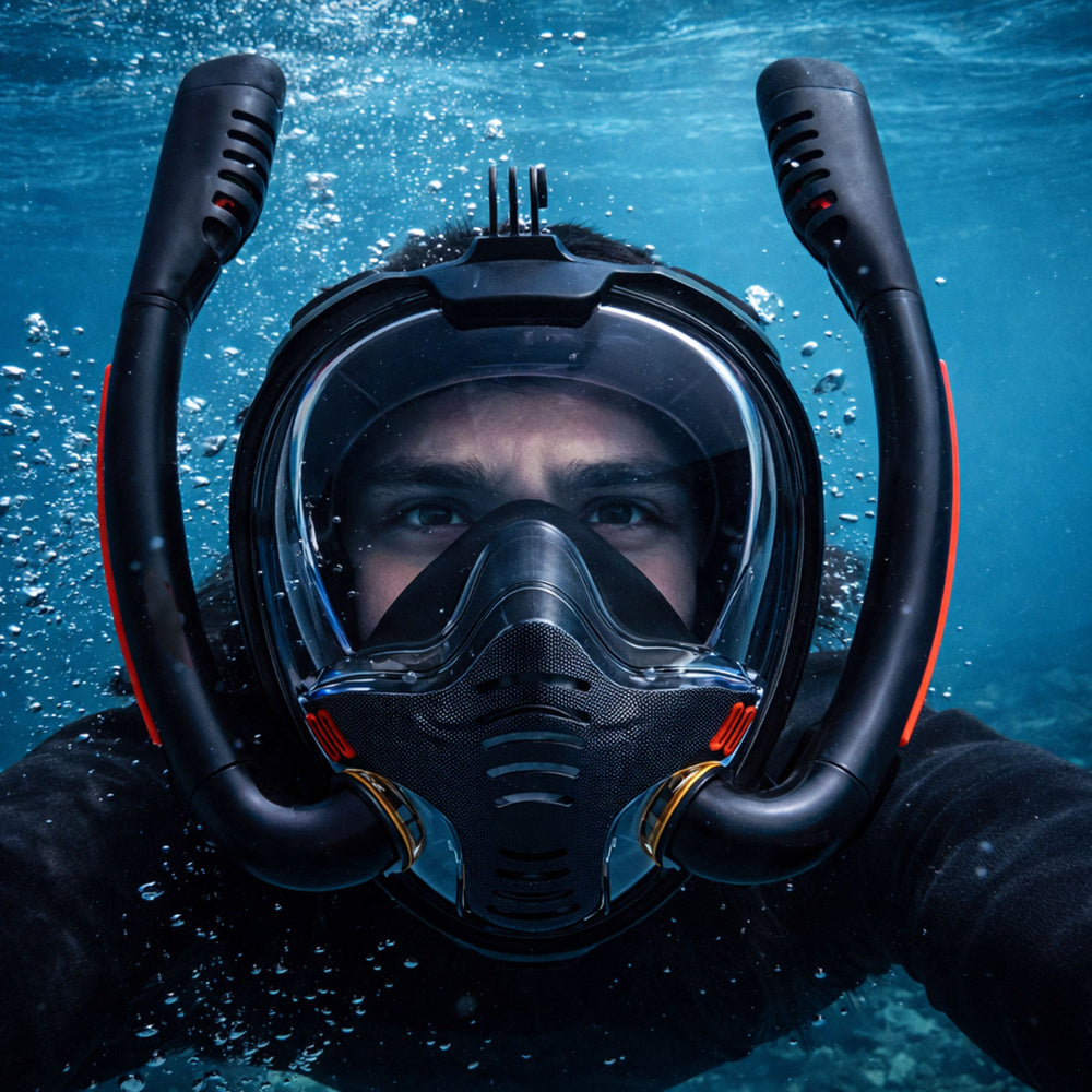 Diving Mask Full Face AntiFog DryTop Black L/XL Kind full face with tube