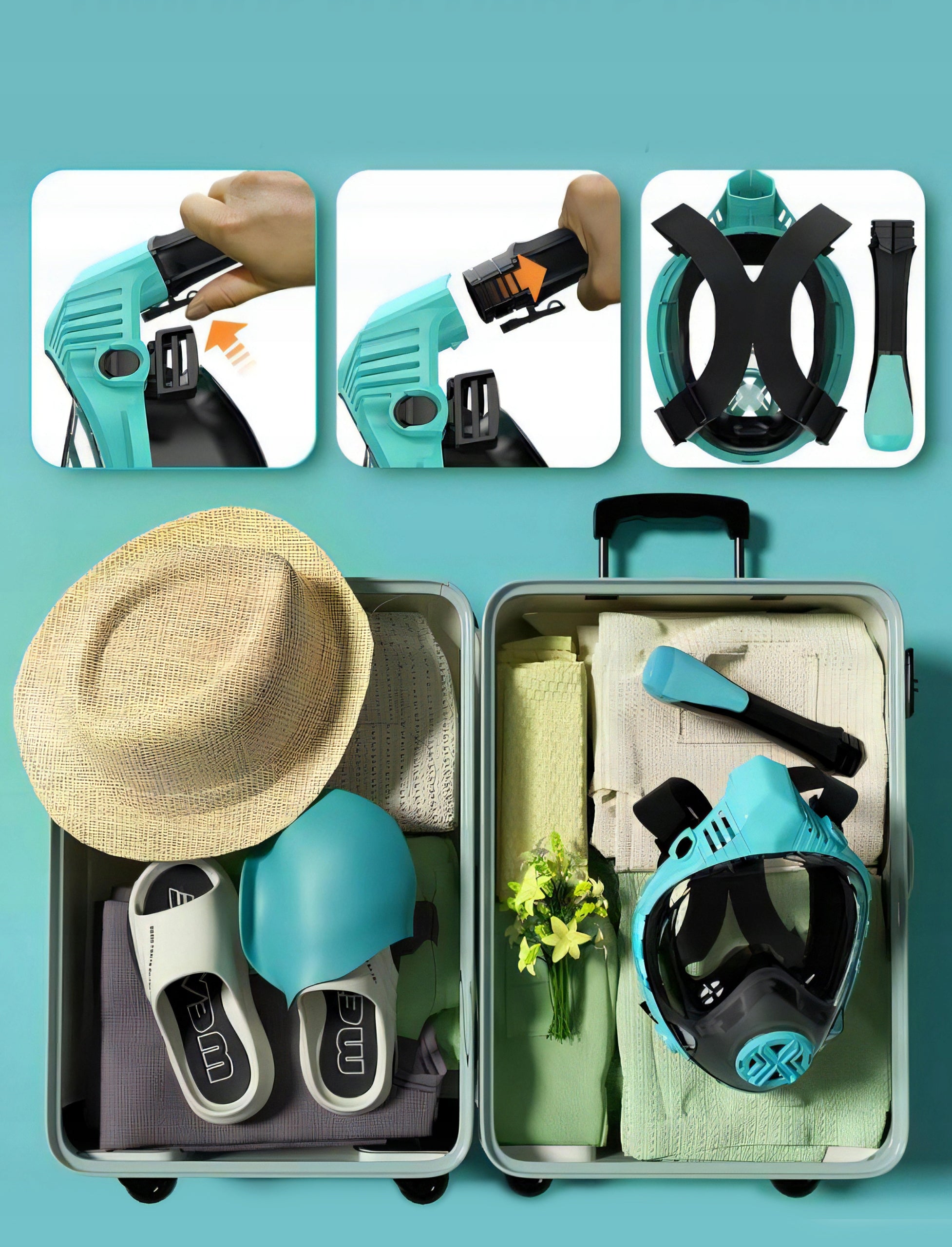 Diving Mask Snorkeling Full Face DRYTOP ANTIFOG S/M Systems Color blue