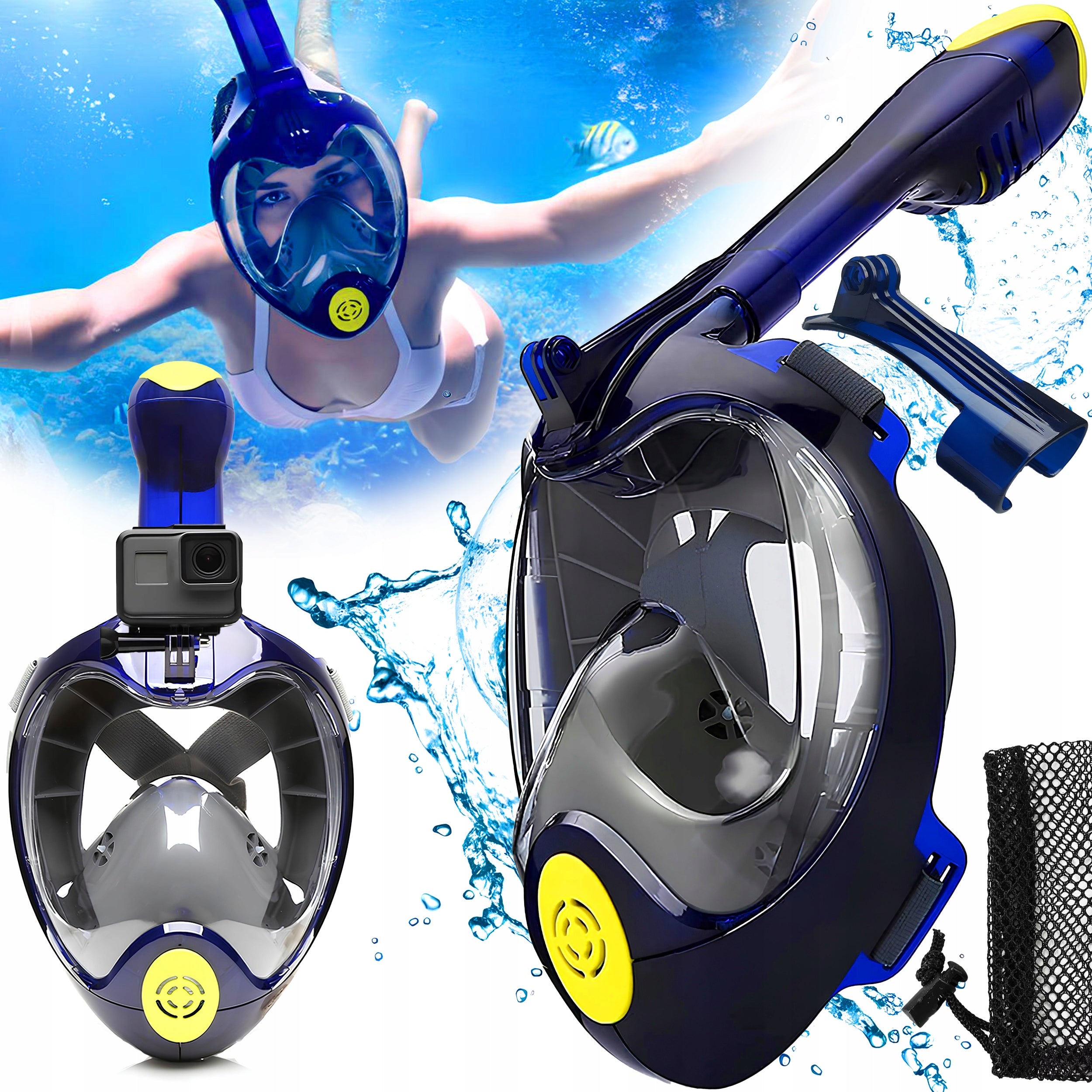Diving Mask Snorkeling Full Face FITS WELL L/XL + CASE Packaging status original