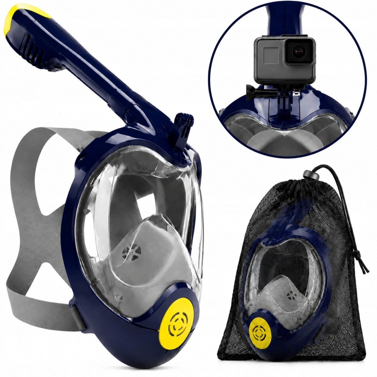 Diving Mask Snorkeling Full Face FITS WELL L/XL + CASE