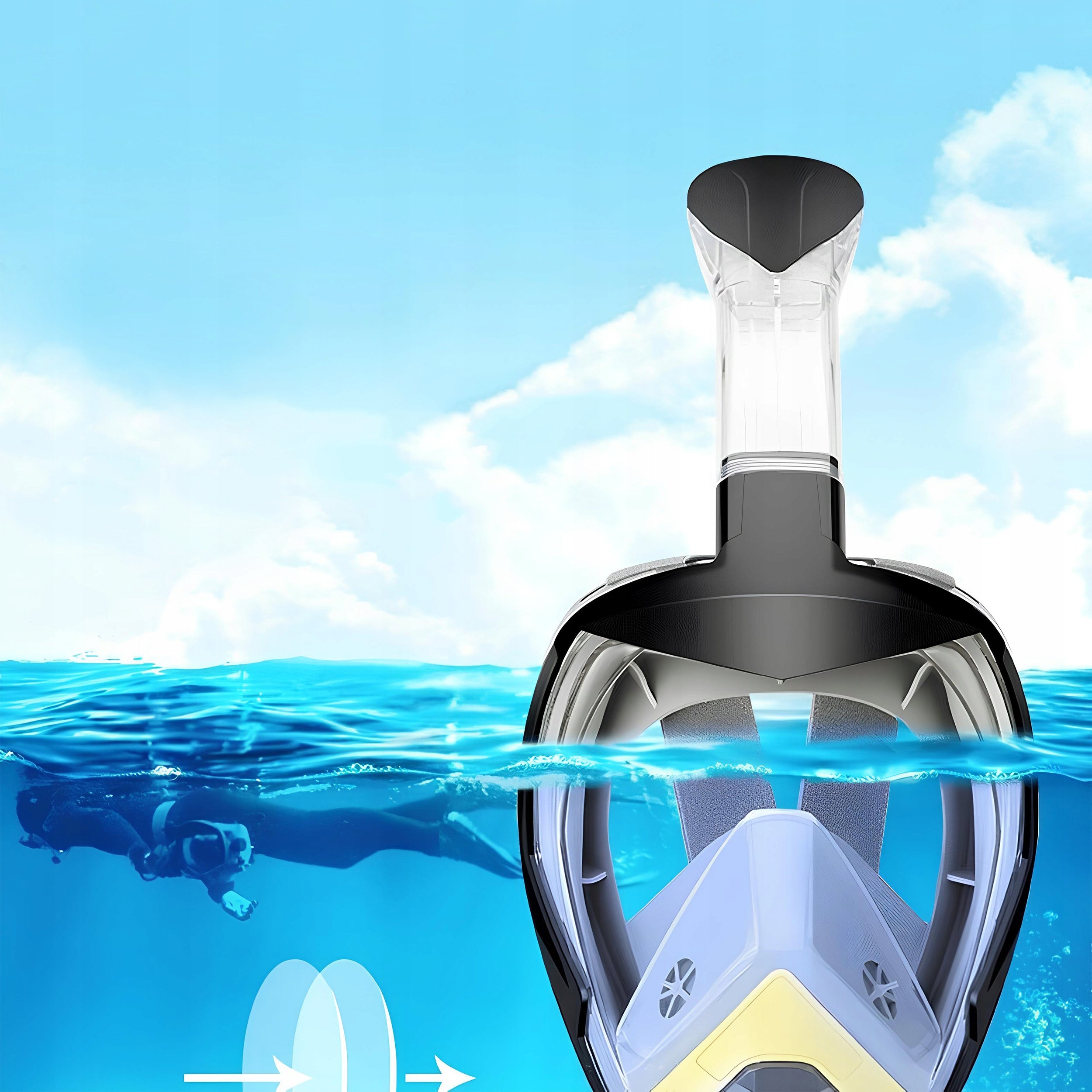 Diving Mask Snorkeling L/XL Swimming Full Face HIGH QUALITY Model NA CAŁĄ TWARZ POD WODĄ DRYTOP ZESTAW ZATYCZKI USZU