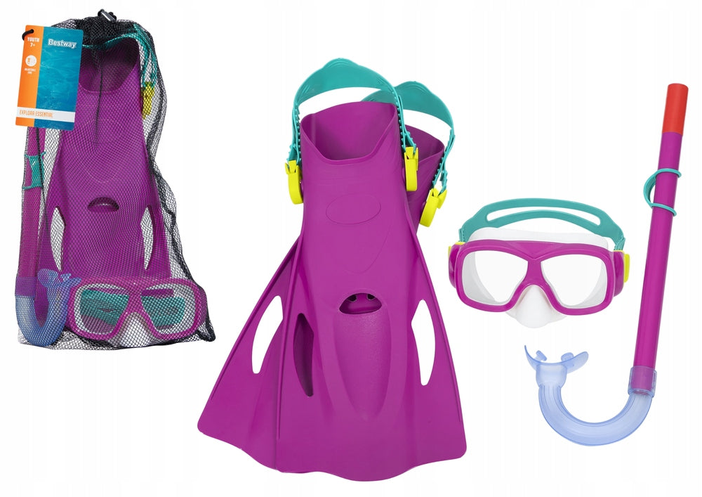 Diving Set Mask, Tube, Fins Pink Bestway 25019