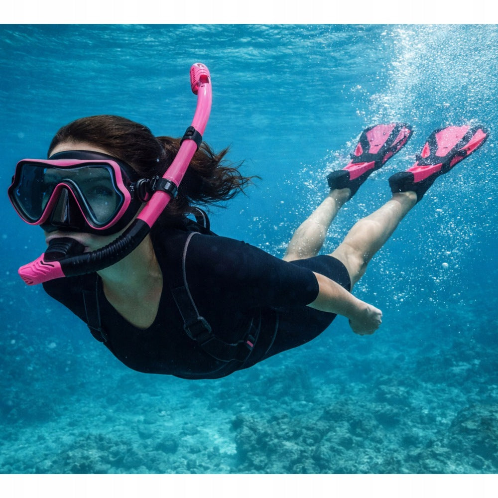 Diving Set Snorkeling Fin Glasses Pipe Black and Pink S/M Brand Lean