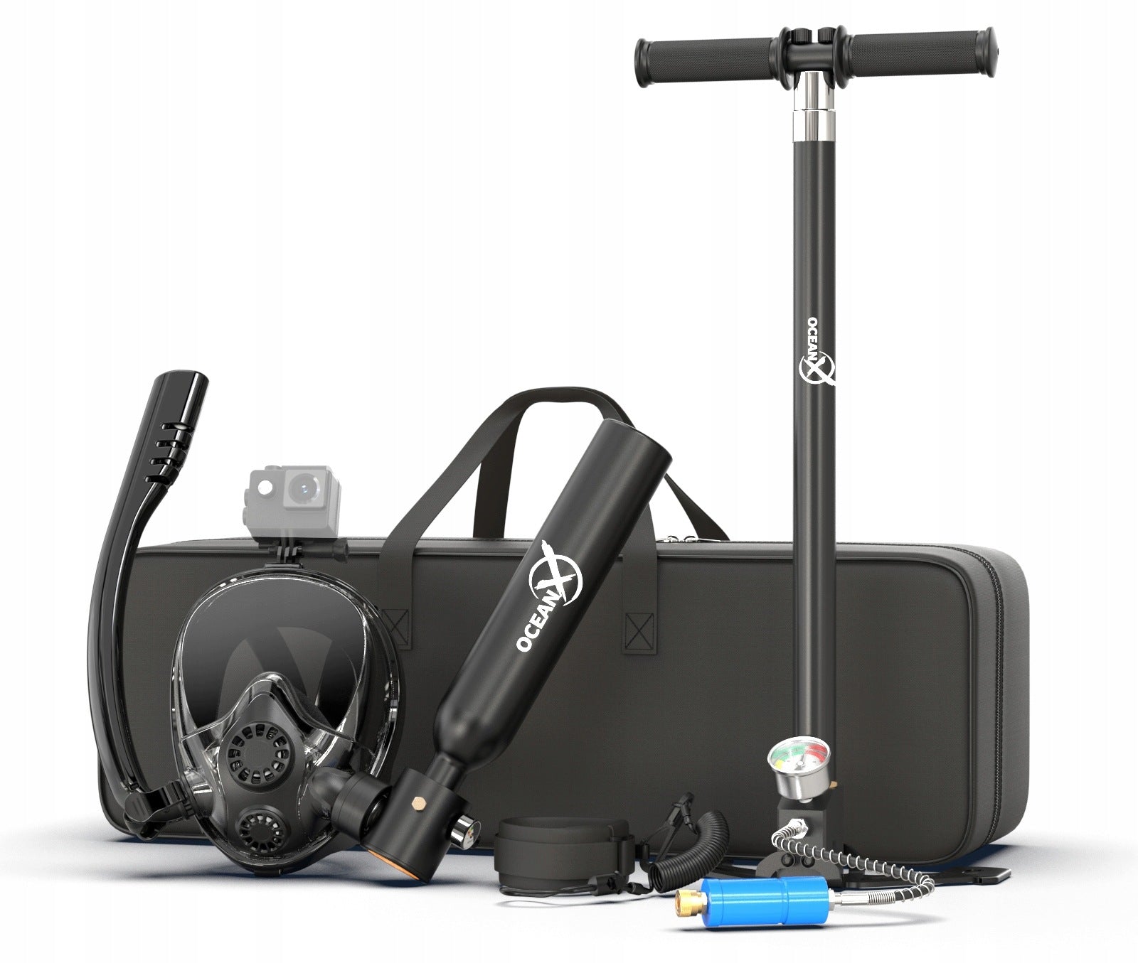 Diving Set with Cylinder Full Face Mask with Pump 5in1 OceanX 0,7L