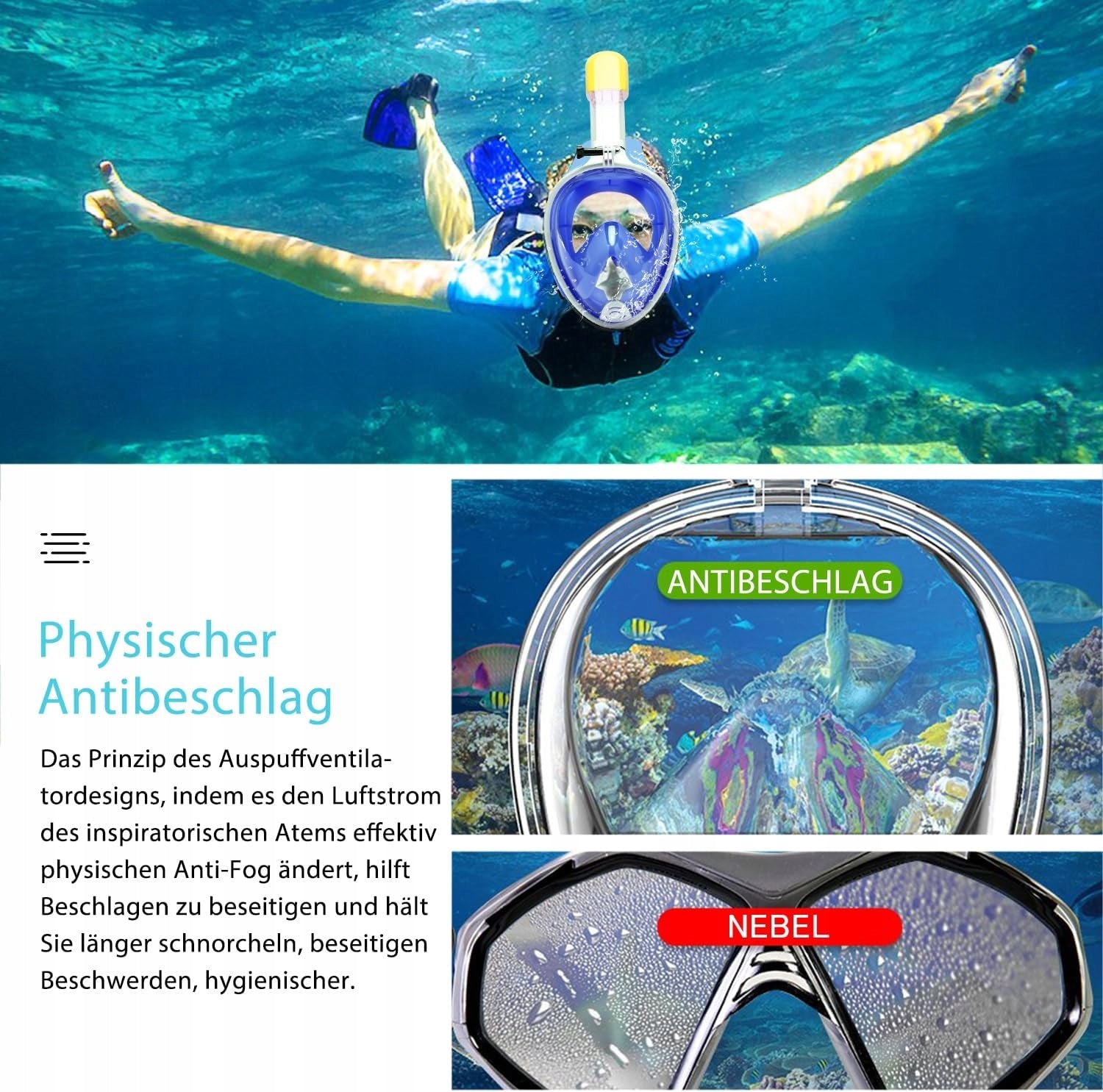 Diving mask full face HINATAA SN01 blue for adults Manufacturer code BGDhjbd123