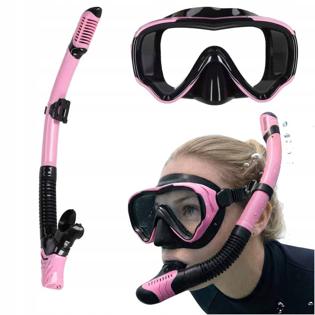 Diving mask glasses tube snorkel set pink-black