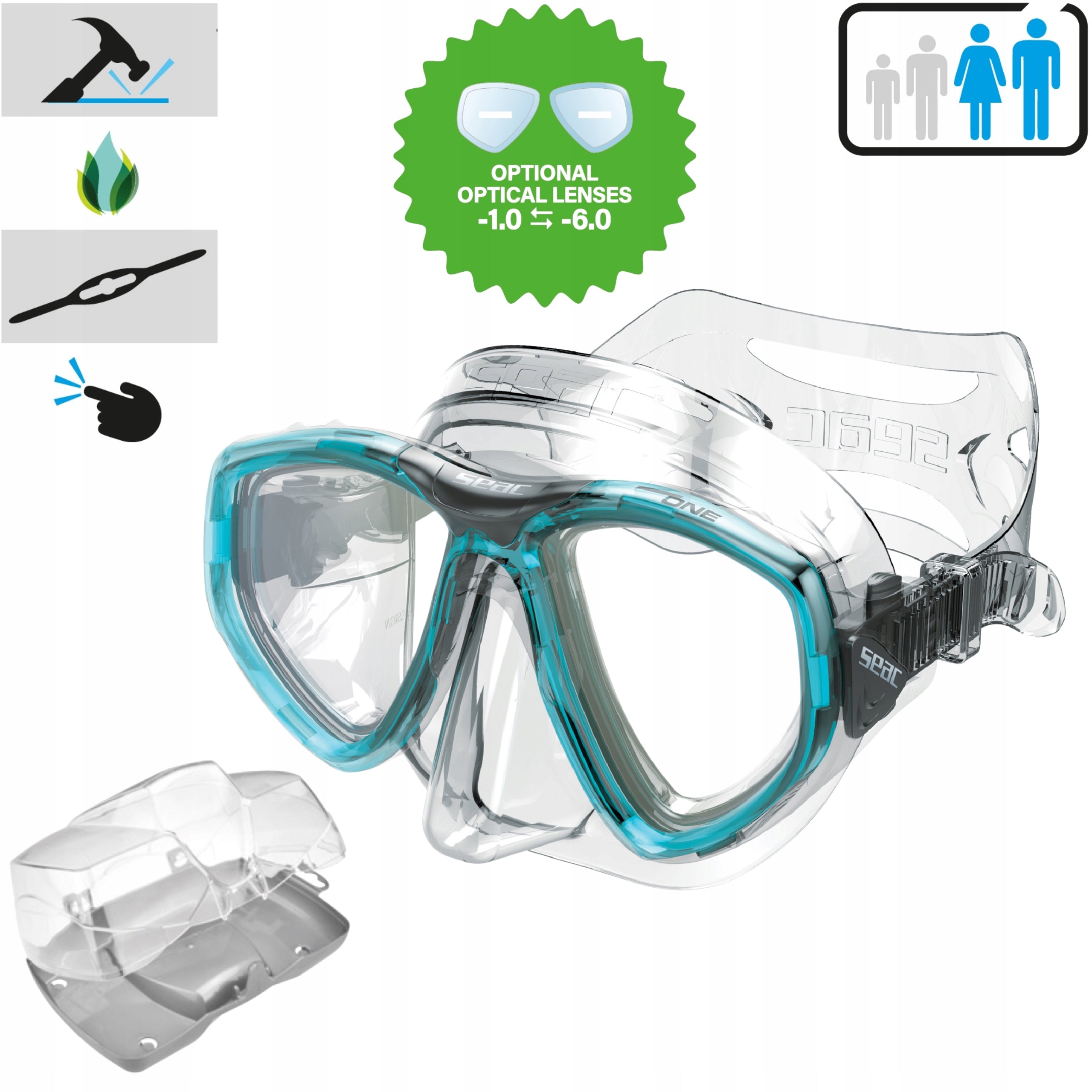Diving mask with possible correction SEAC ONE transparent light blue Color transparent