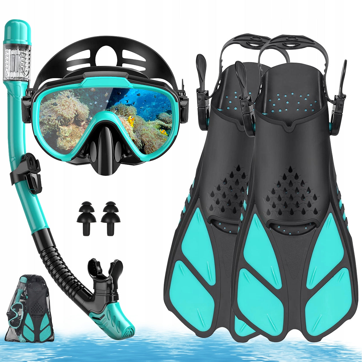 Diving set fin mask anti-steam dry tube + case