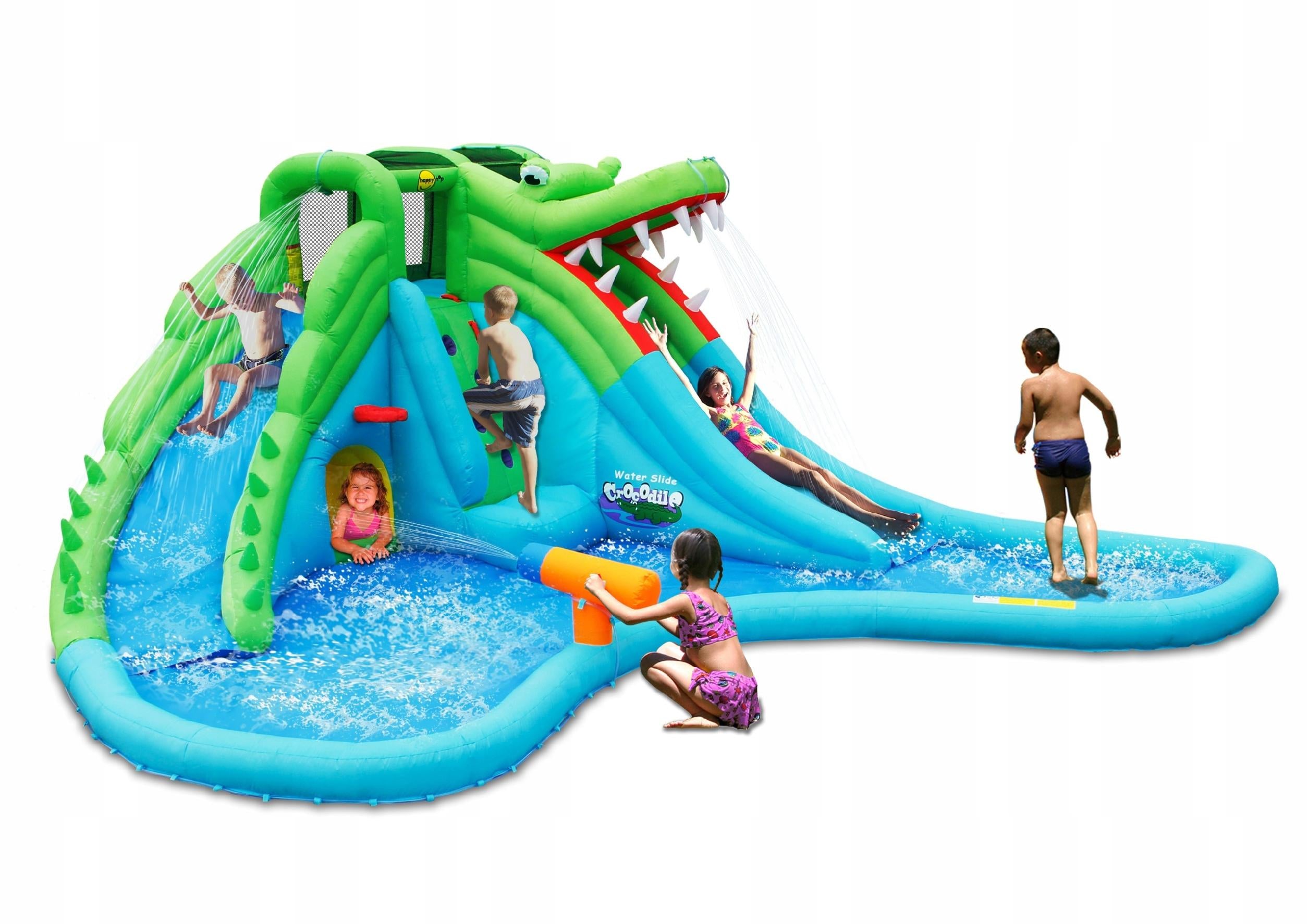 Aufblasbares Trampolin mit Wasserunterhaltung 4IQ Crocodile, blau 