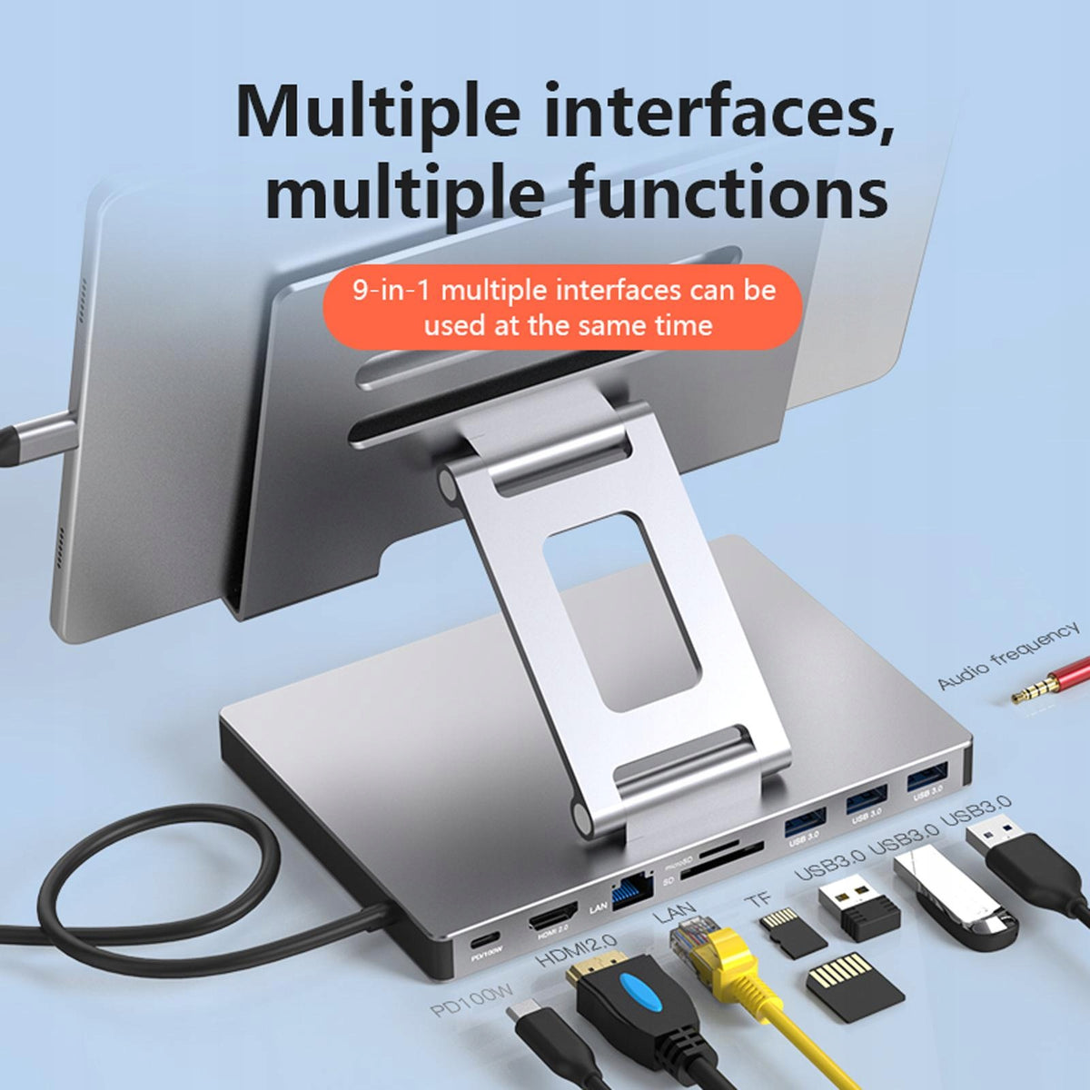 Docking Station PD3.0 Interface Easy to Use Bracket for Phone Office 9 in 1