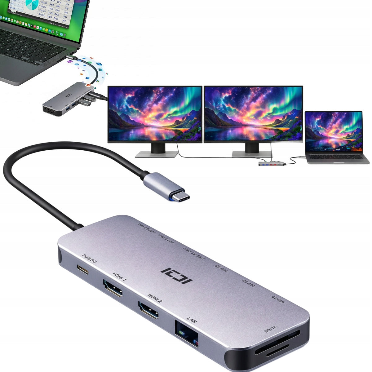 Docking Station for 2 Monitors USB-C Image Extension for LENOVO Laptop
