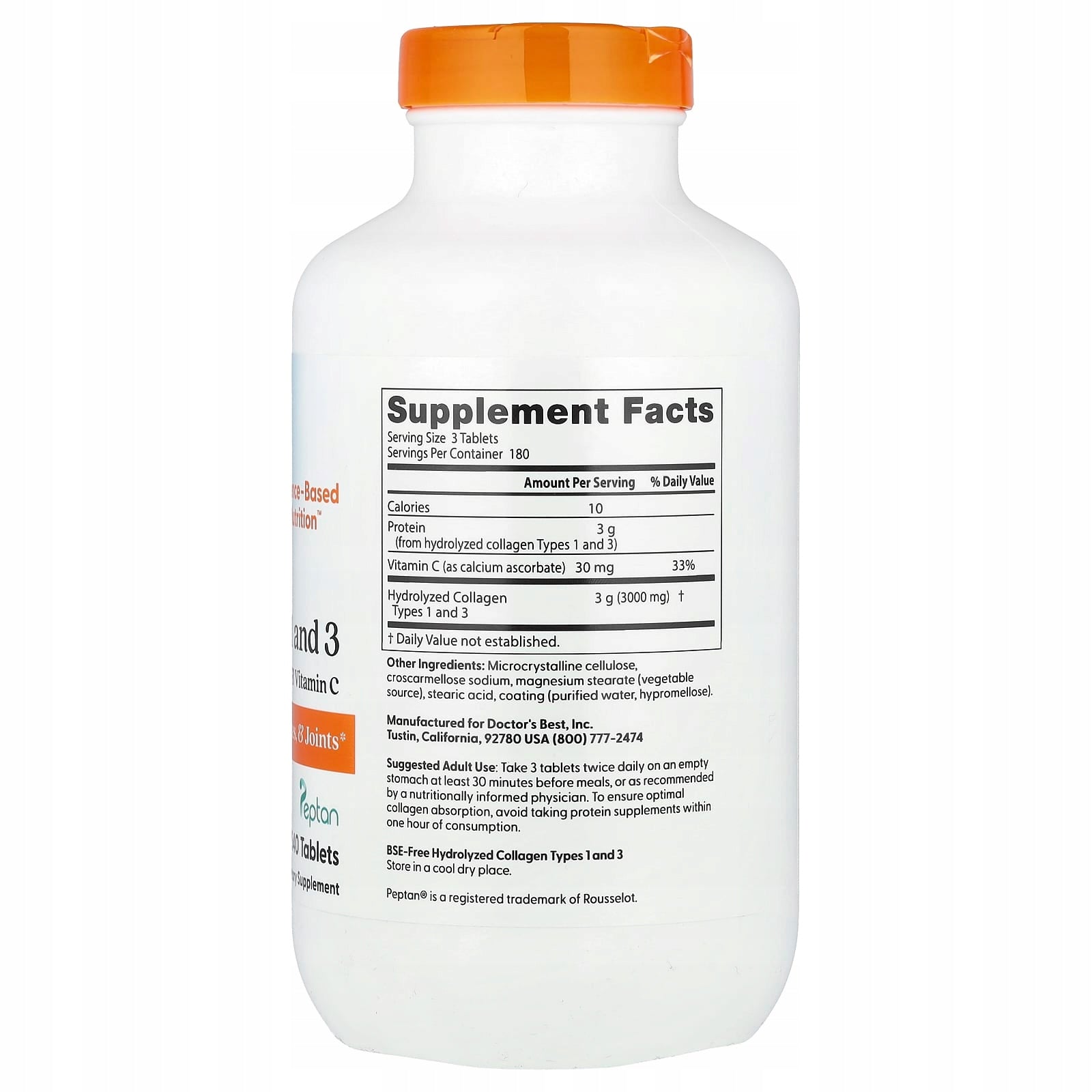 Doctor's Best, Collagen type 1 and 3 with vitamin C, 540 tablets Expiration date at least 3 months from the date of purchase