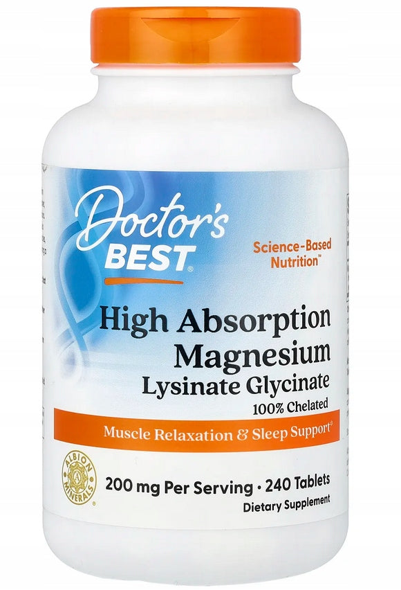 Doctor's Best High Absorption Magnesium Lysinate Glycinate Magnesium 240 Tab