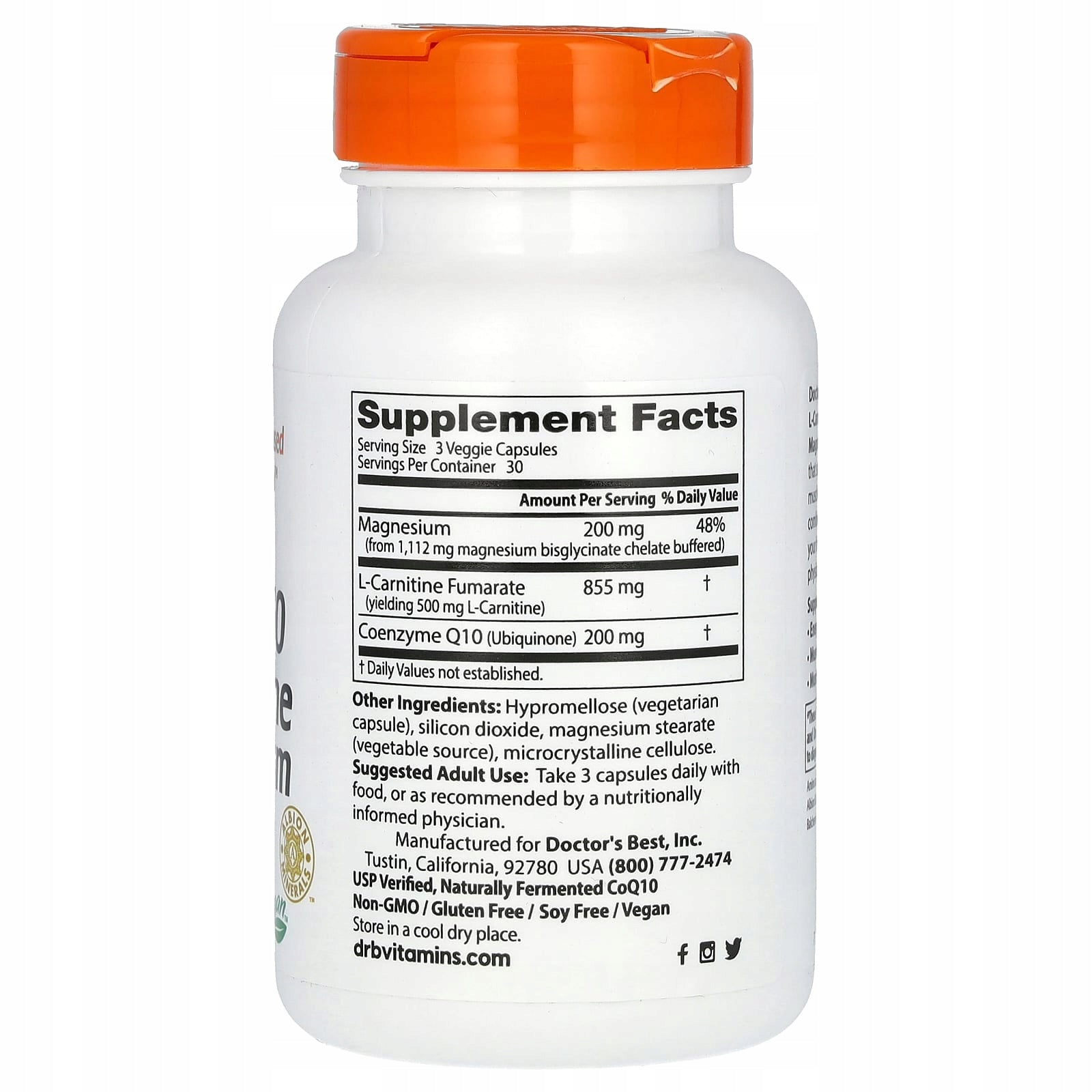 Doctor's Best, L-carnitine with coenzyme Q10 with magnesium, 90 vegetable capsules Brand Doctor's Best