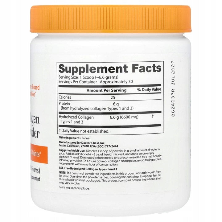 Doctor's Best | Pure Collagen Types 1, 3 | Pure Collagen Type 1 and 3 (200g) Packaging status original