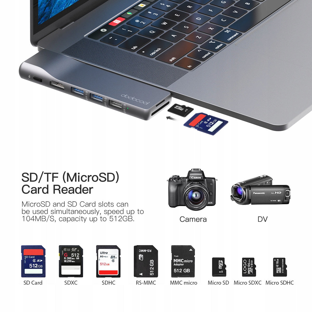 Dodocool Adapter Hub 7in1 USB 3.0 HDMI PD SD/TF adapter apple card sd usb Manufacturer code 5907657768954