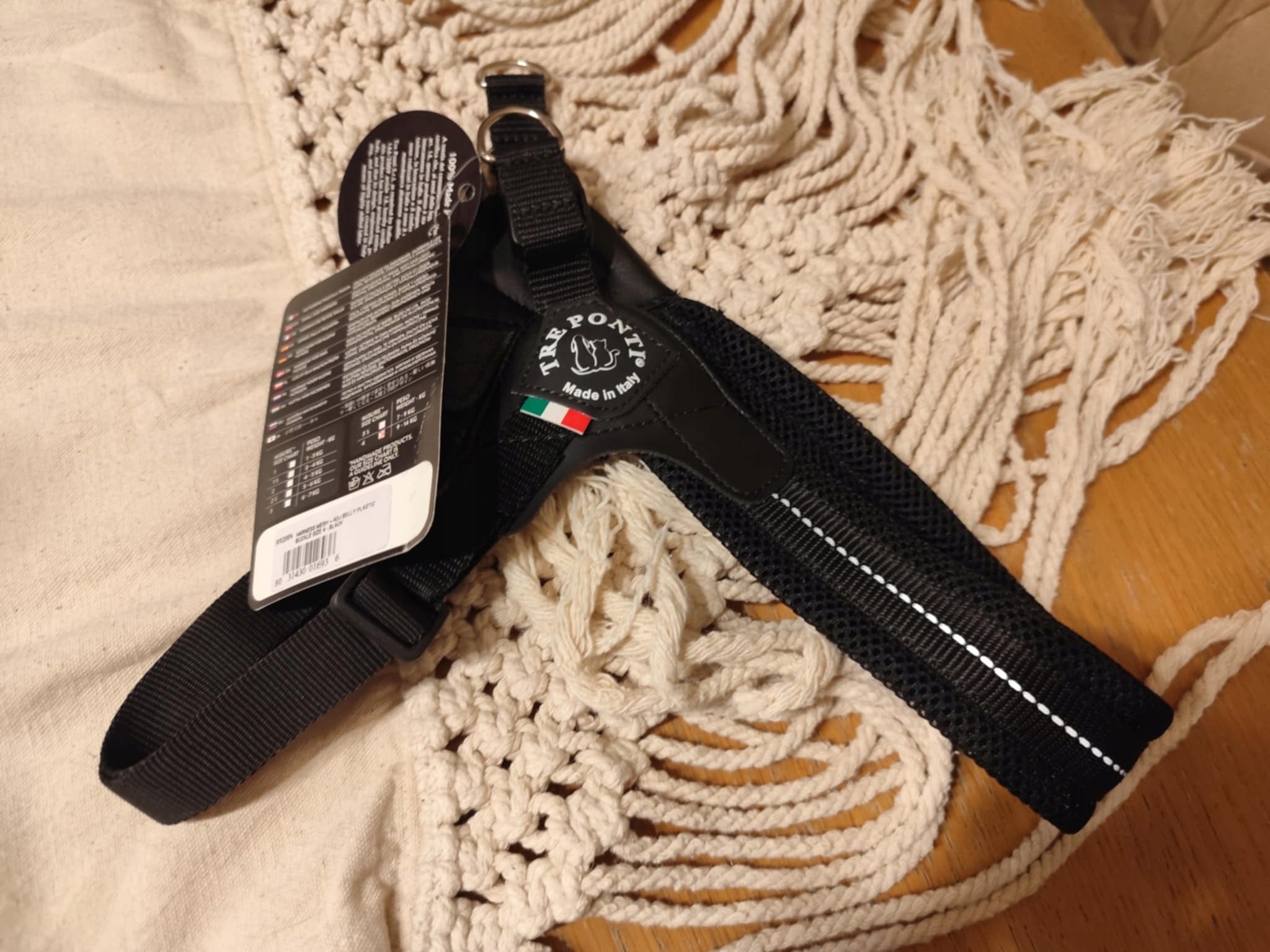 Dog BRACES L/XL 61-77cm TRE PONTI Mesh BLACK Beagle Bulldog Type adjustable