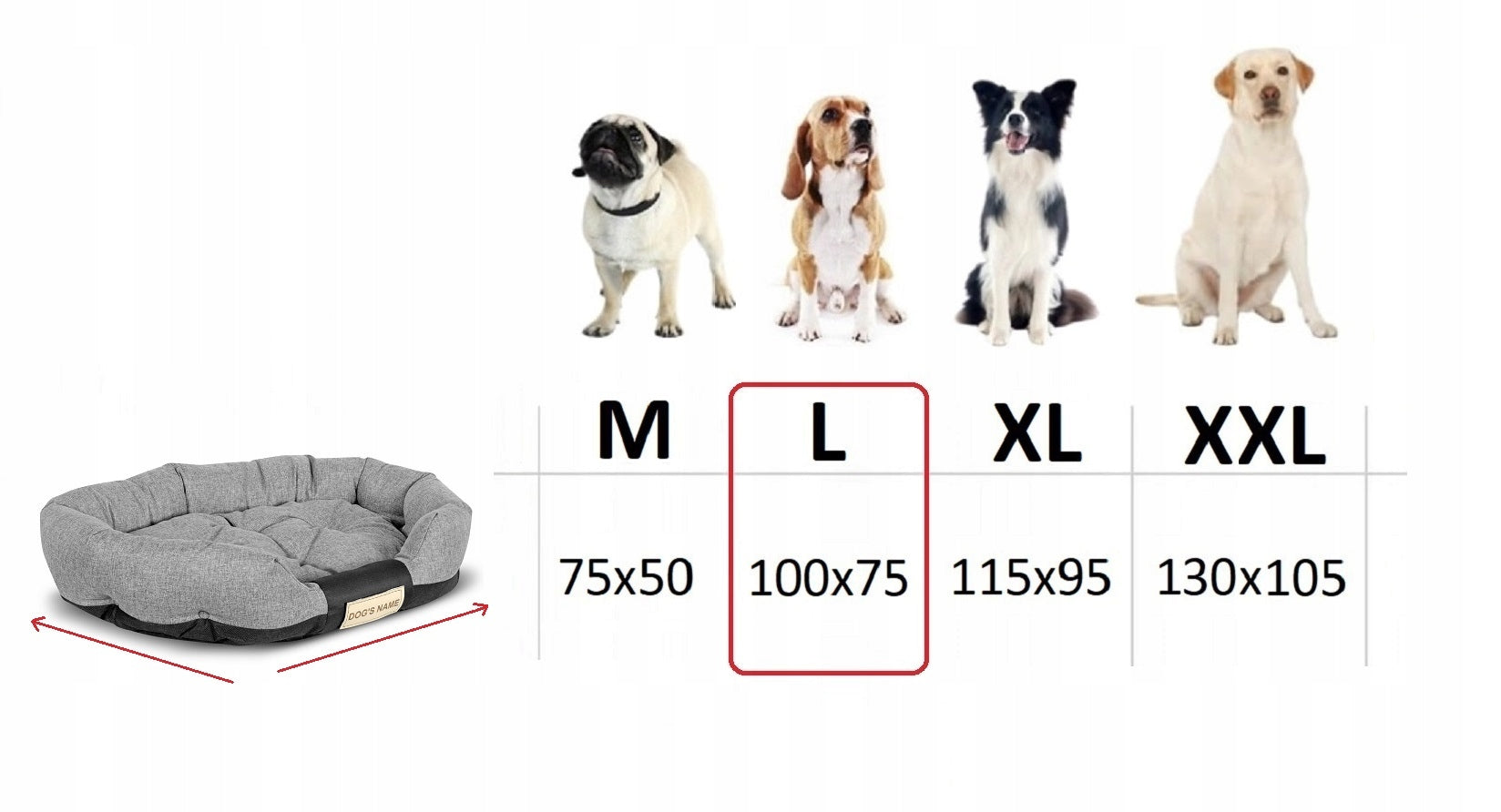 Dog Bed Bedding Basket Waterproof + Name 100x75cm Assorted Colors Color gray