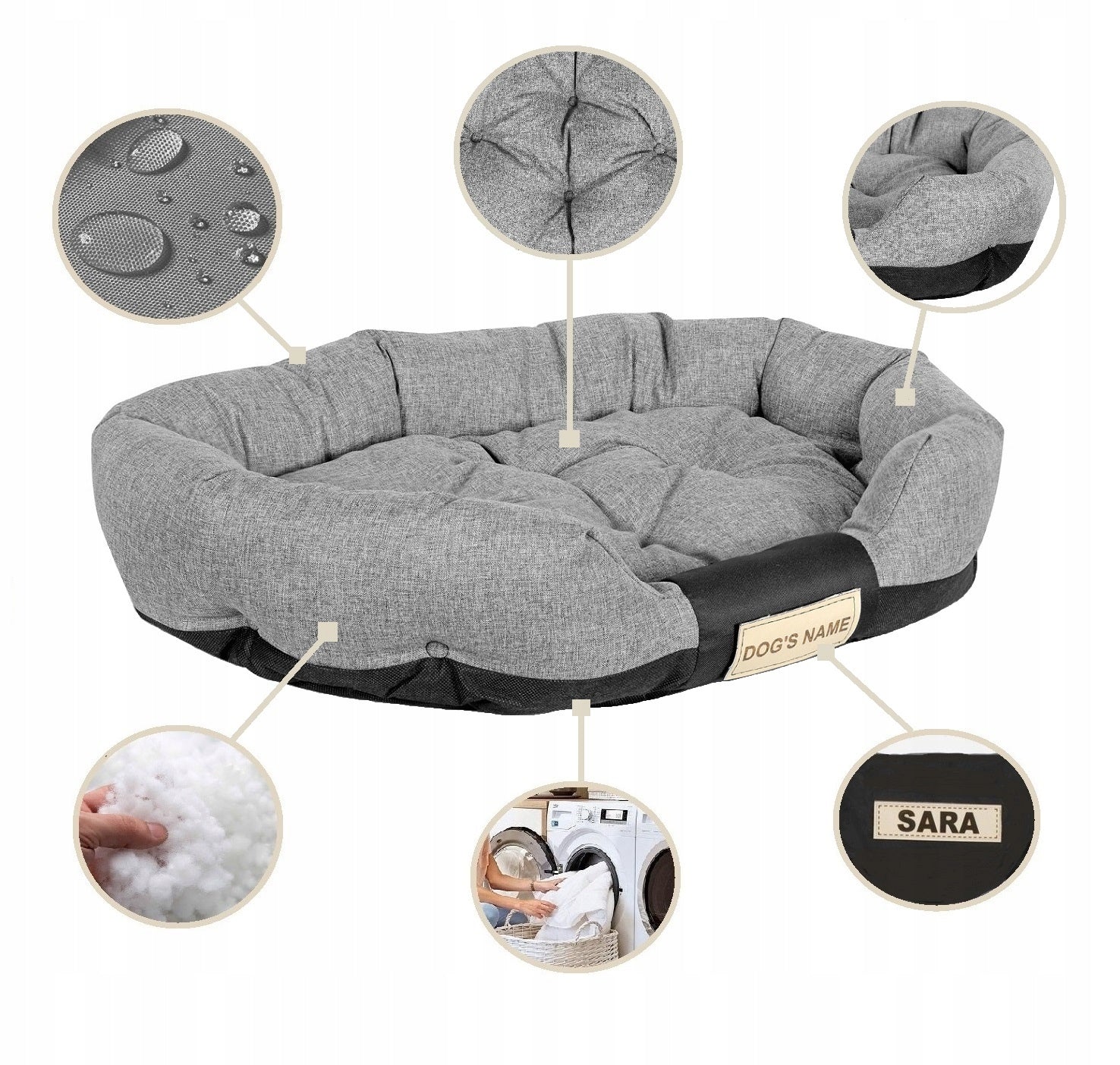 Dog Bed Bedding Basket Waterproof + Name 100x75cm Assorted Colors Product width 75 cm