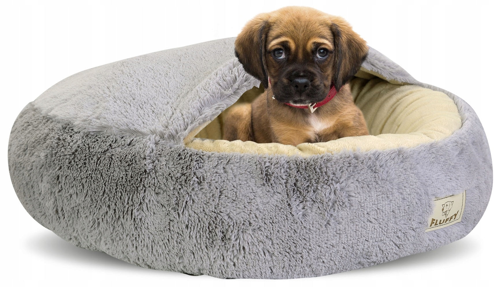 Dog Bed Cat Shaggy Bedding Basket With Canopy Grey 70 cm Trade name Legowisko FLUFFY