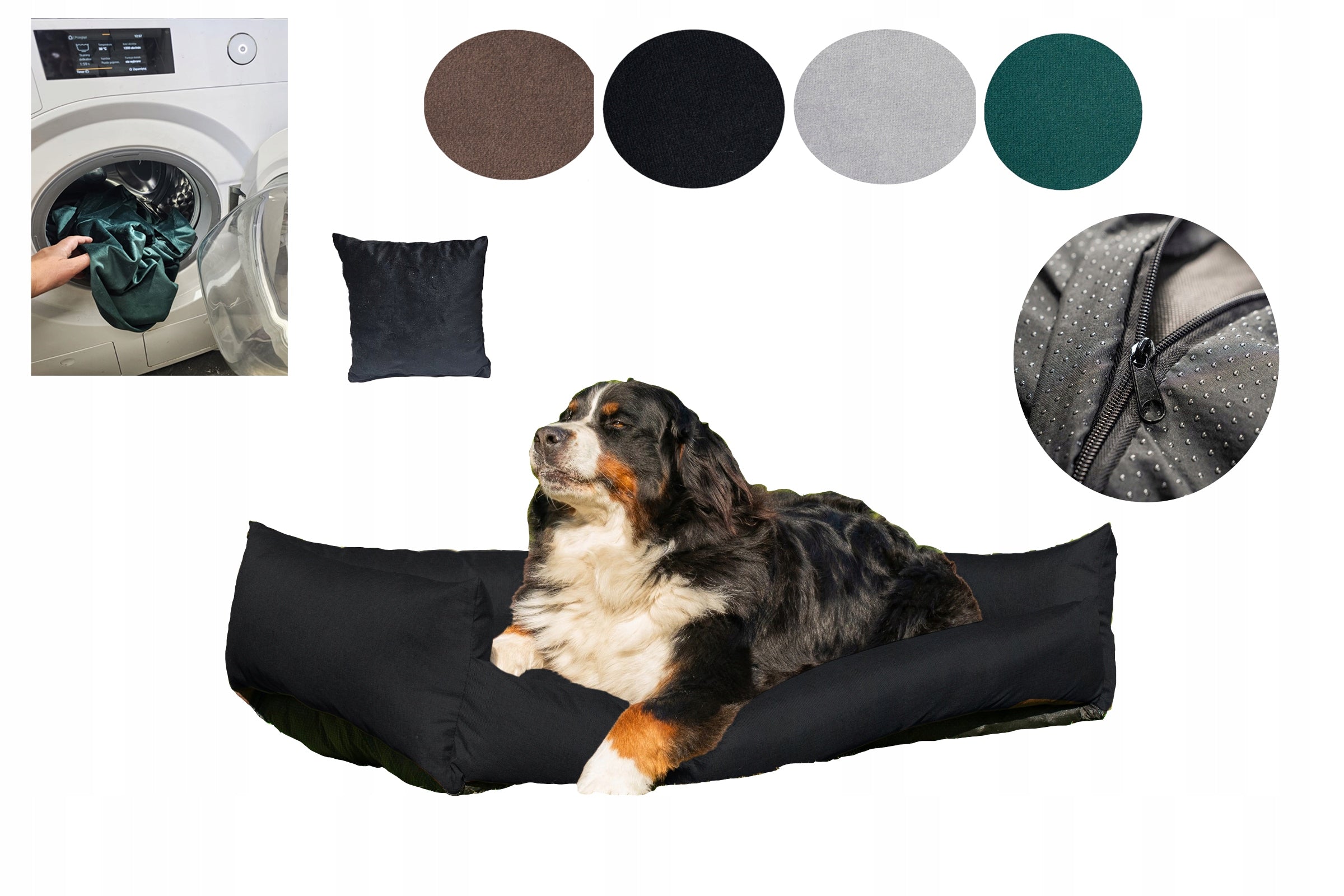 Dog Bed Couch 120x90 Velvet - Removable Cover Black