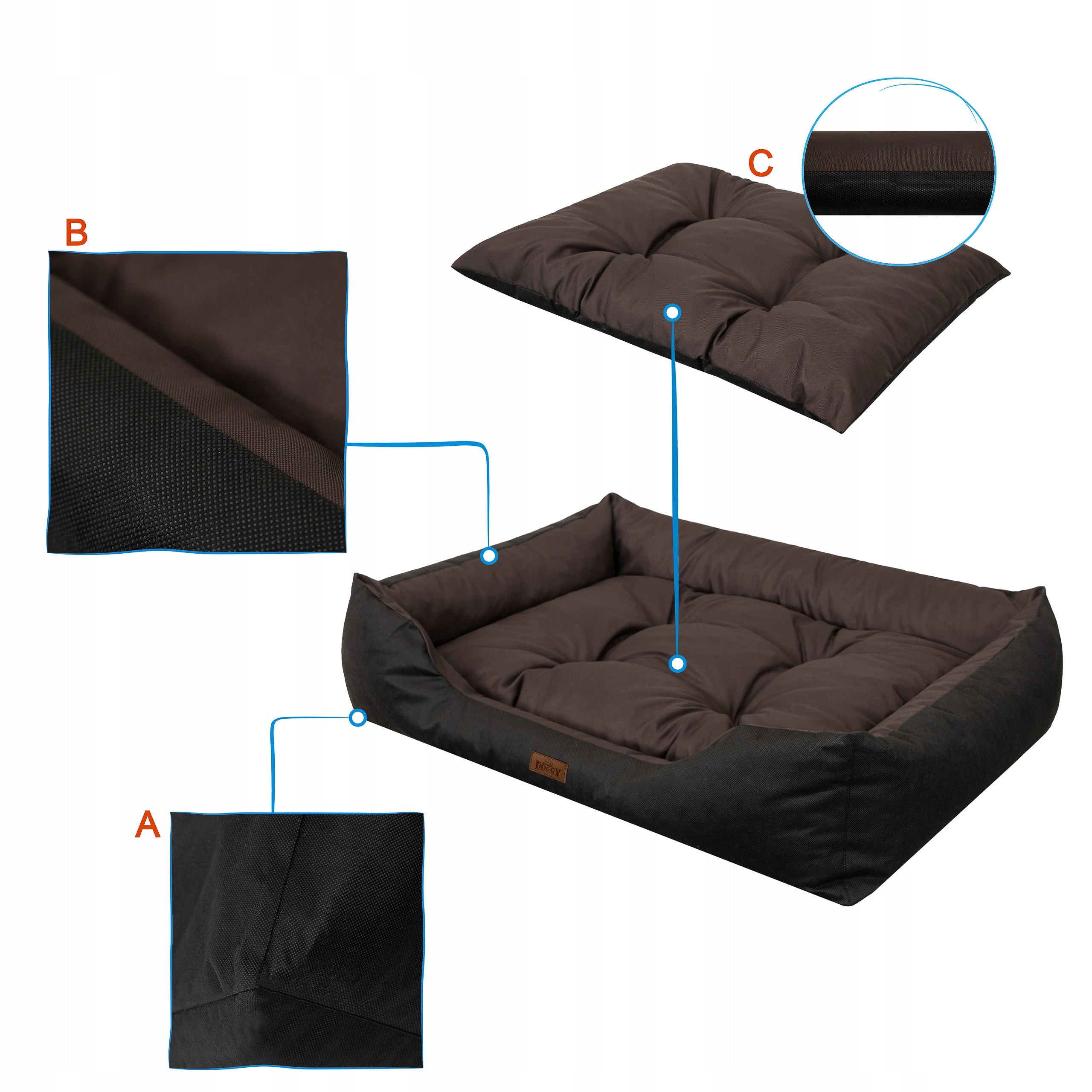 Dog Bed Waterproof Large Sofa Bed with Mattress XXL 114x84cm Trade name R4 LEGOWISKO PUFFY OXFORD BRĄZOWO - CZARNE