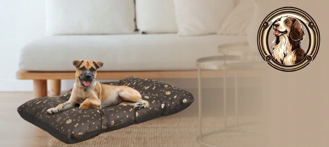 Dog Bed Waterproof Pillow Bones Golden Bed L 100x70 cm Trade name Poduszka KOŚCI ZŁOTE