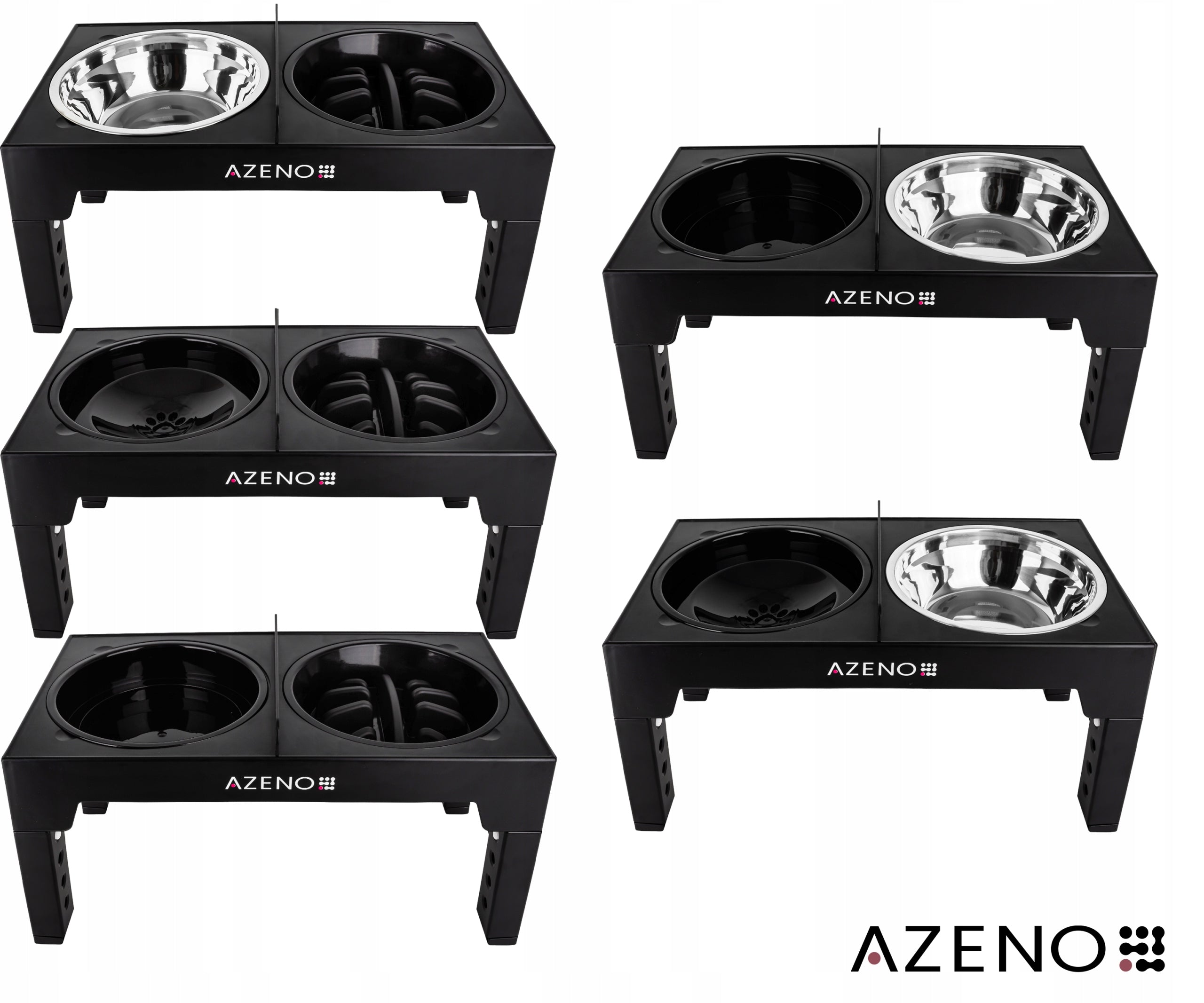 Dog Bowl ON STAND DOUBLE BOWL ADJUSTABLE LARGE Slowing 3in1 Color black