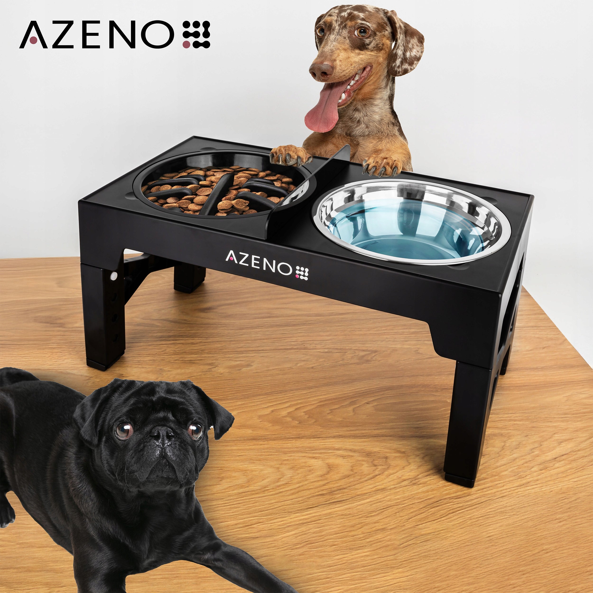 Dog Bowl ON STAND DOUBLE BOWL ADJUSTABLE LARGE Slowing 3in1 Packaging status original