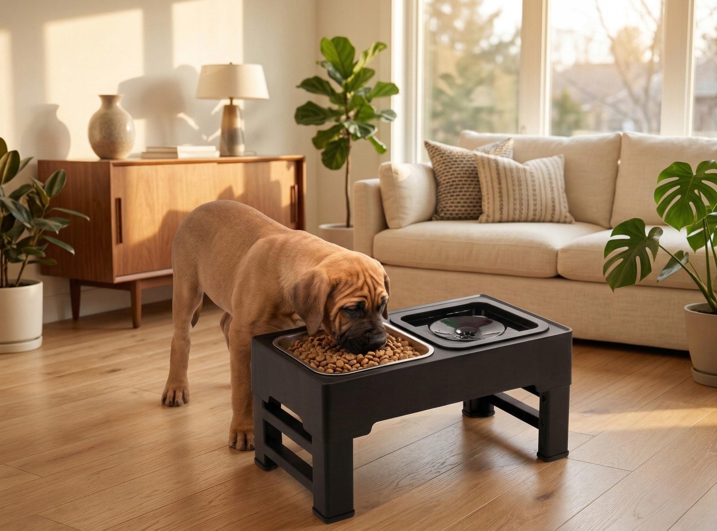 Dog Bowl Set Adjustable Height Double Non-Spill Metal 2in1 Capacity 1.6 l