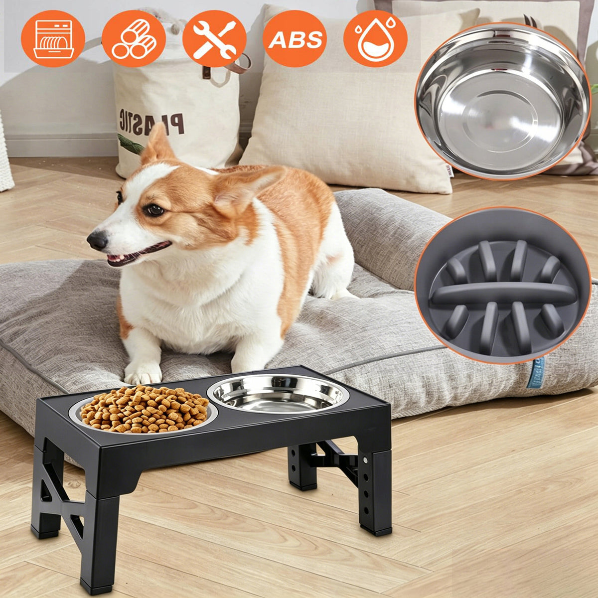 Dog Bowl Stand Elevated 5 Levels Folding Design 8-31cm Packaging status original